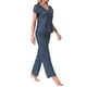 thumbnail image 4 of Pijamas para mujer INSPIRE CHIC, camiseta de cuello en V de manga corta con pantalones de tiro ajustable, conjuntos de ropa de dormir impresos con bolsillos, M, punto azul, 4 of 5
