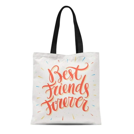 ASHLEIGH Canvas Tote Bag Day Best Friends Forever Hand Lettering Friendship Bff Happy Reusable Shoulder Grocery Shopping Bags (Best Shopping Bag Design)