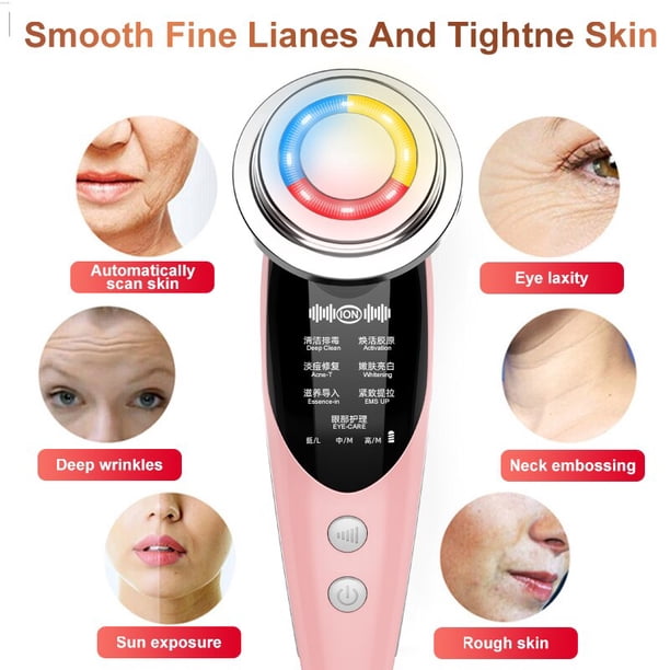 AmazeFan 7 en 1 masajeador facial RF microcorriente mesoterapia electroporación LED removedor de rejuvenecimiento de la piel belleza de elevación de arrugas Tan Jianjun unisex