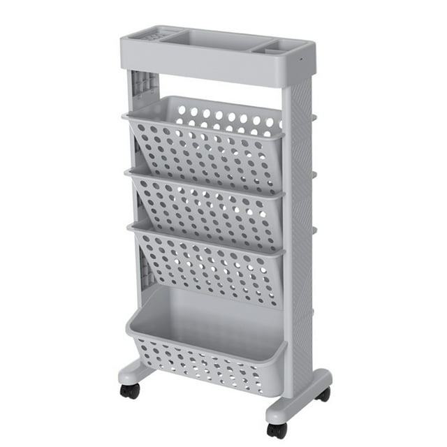 Grey Grey Rolling Book Cart Classroom Storage Solution Multi-Tier Adjustable Shelves School Library Organizer Mobile Study Station Carrier #979NN