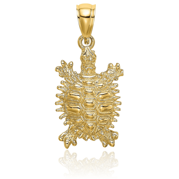 ICE CARATS 14K Solid Yellow Gold Large Sea Turtle Pendant Necklace - 27mm 1.1 inch - Polished, Textured Women's