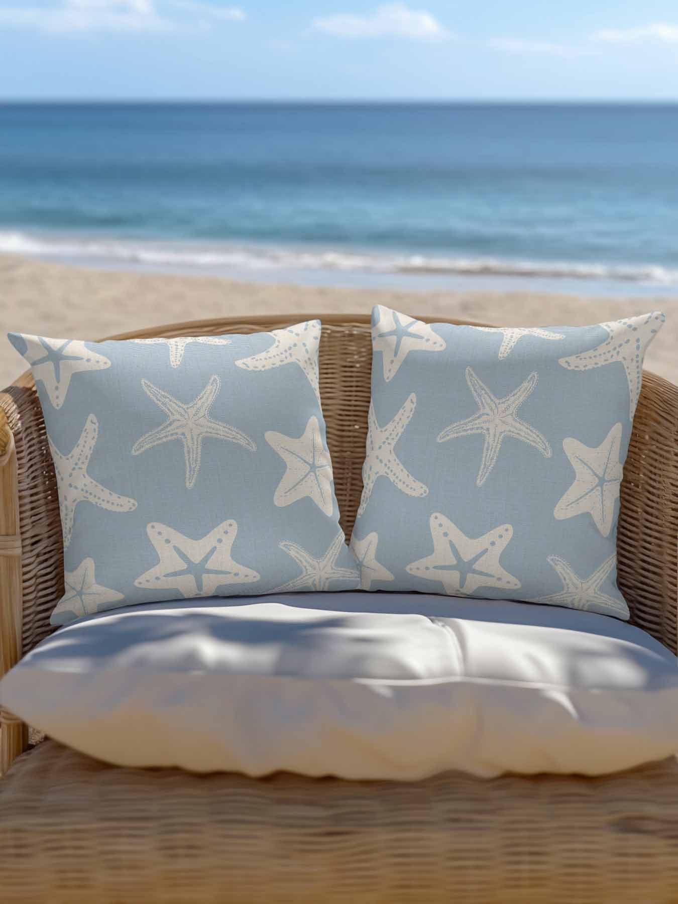 Outdoor Pillows Waterproof, Blue Starfish Coastal Bedding Throw Pillows with Insert for Couch Sofa Bed, Nautical Summer Ocean Abstract Art 18x18 Inch Pillowcases Decorative Patio Pillow Set of 1