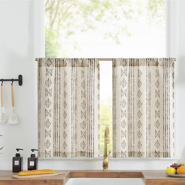 Cortinas Jinchan Boho para ropa de cocina, 76 cm, color negro sobre beige
