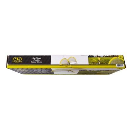 ATHLETIC WORKS 3X2FT 2 PACK POP-UP SOCCER NETS WITH CARRY BAG, YELLOW AND BLACK