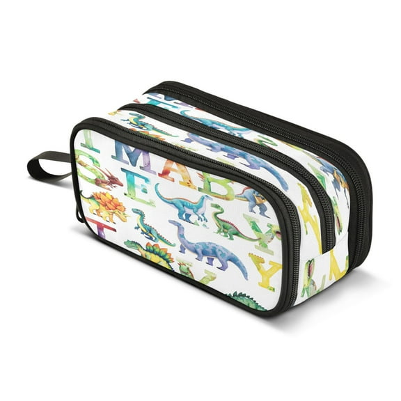ALAZA Watercolor Cute Dinosaur Pencil Case Bag 3 Compartment Pen Pouch Large Storage Holder Box Organizer