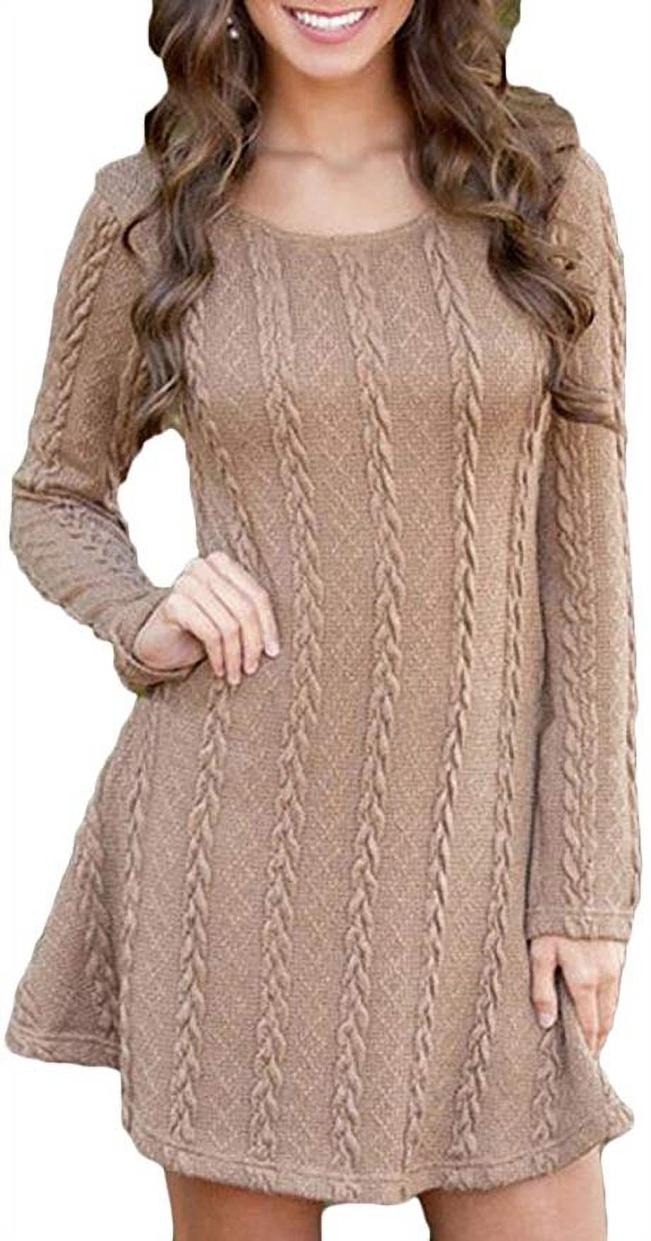 Women Cable Knit Dress Slim Fit Long Sleeve Sweater Dresses 