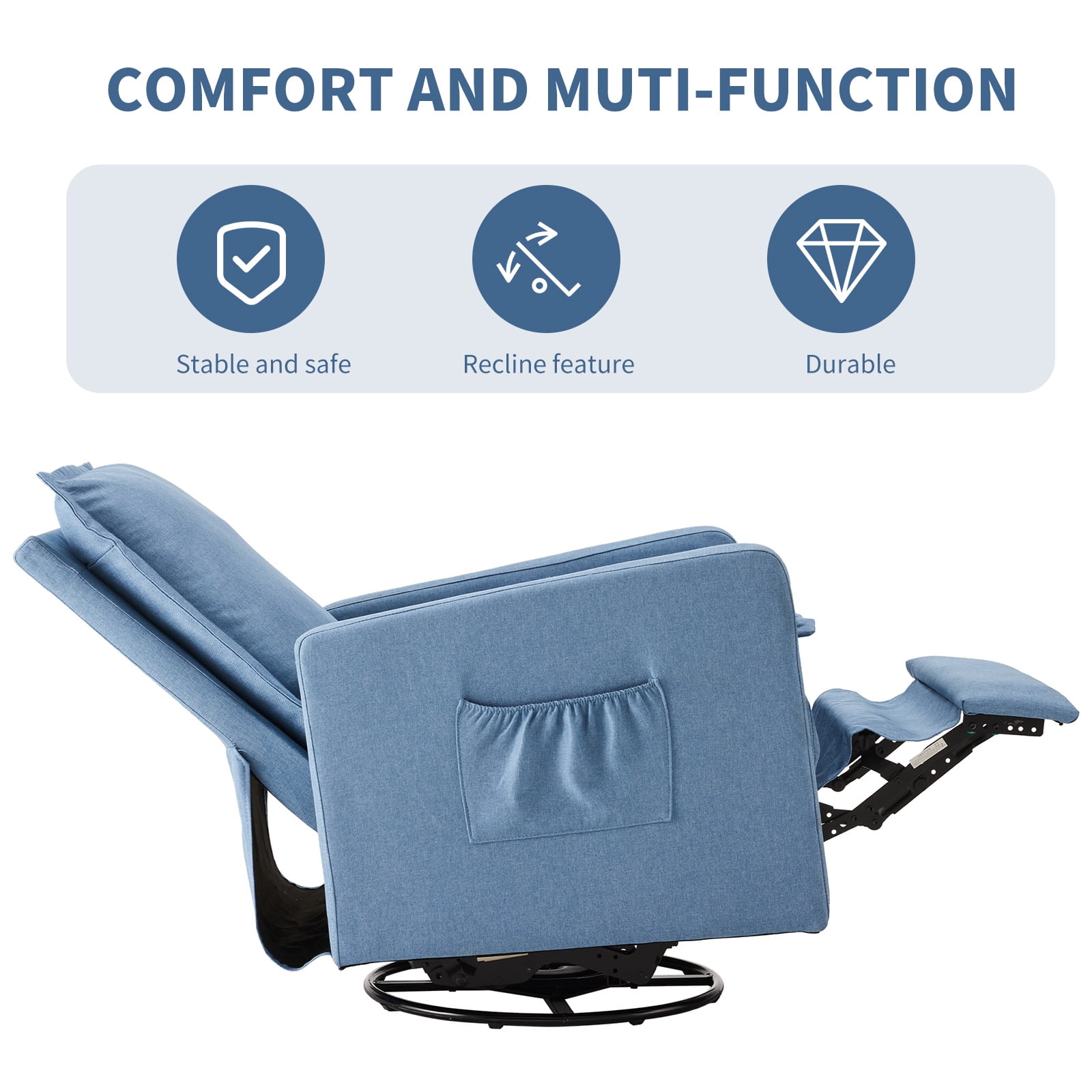 Techmilly Upholstered Glider Recliner Rocking Chair and Nursery Recliner for Nursery and Living Room, Bedroom, Linen Blue