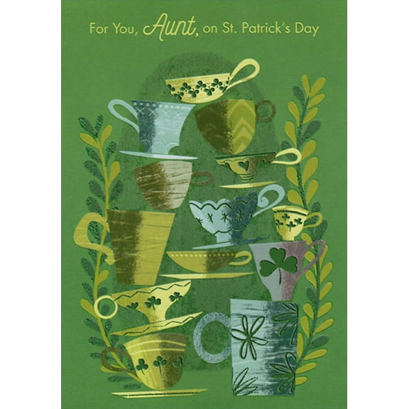 Designer Greetings Stack of Tea Cups St. Patrick's Day Card for Aunt