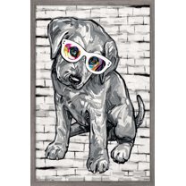 PD Moreno - Dog Glasses Wall Poster, 14.725" x 22.375", Framed