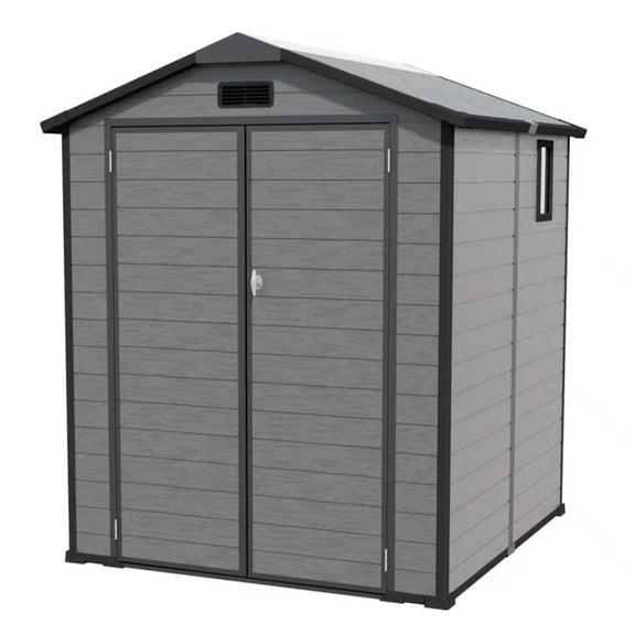 6x6 FT Plastic Shed with Floor & Window, Lockable Resin Outdoor Storage, All-Weather Garden Tool Shed, Easy Setup