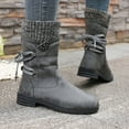 thumbnail image 4 of Rokment Womens Retro Mid Calf Boots with Back Lace up Vintage Suede Knit Patchwork Winter Fall Combat Cowboy Work Boots Grey Size 6, 4 of 6