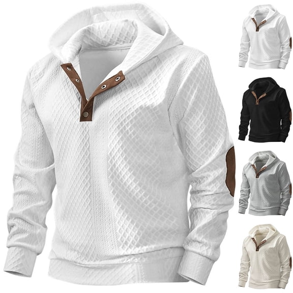 FRSASU Mens Button Down Hoodies Long Sleeve Shirt Casual Stylish Cotton Pullover Lightweight Hoodies White