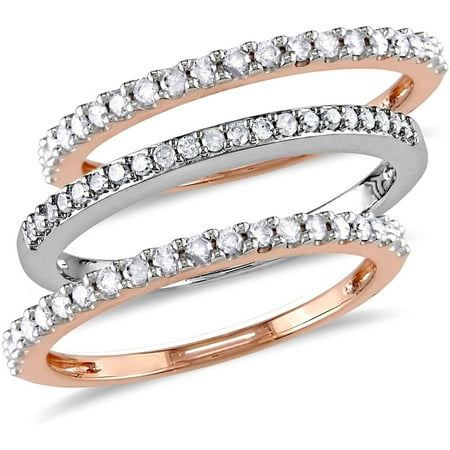Diamond Flower Stackable Ring - 1/2 Carat T.W. Diamond 10kt Two-Tone Gold Three-Piece Anniversary Stackable Semi-Eternity Ring Set