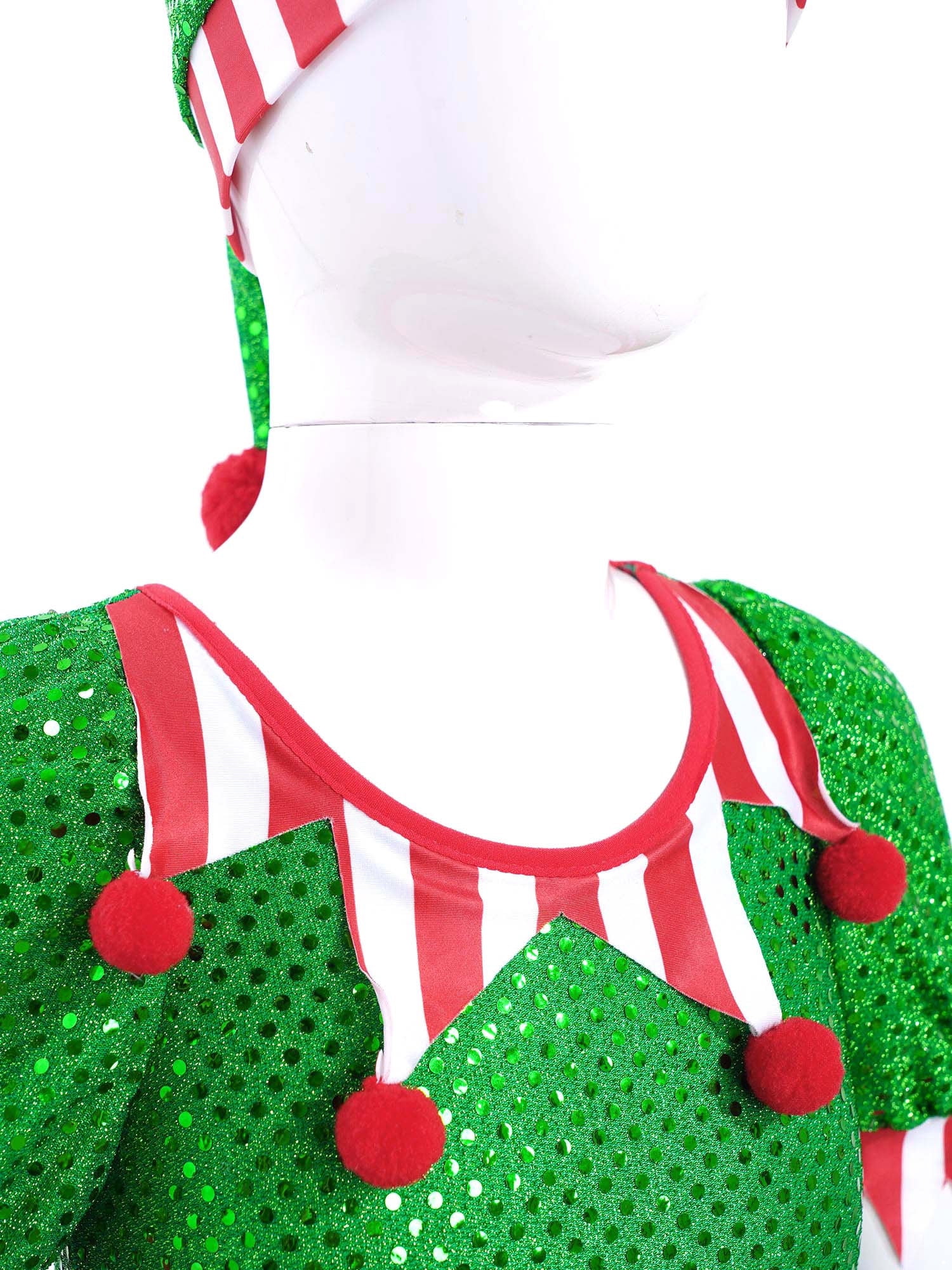 YEAHDOR Kids Little Girls Christmas Santa Elf Costume Sequins Tutu Leotard Dress with Hat Outfit Set Holiday Festive Dress Outfit Green-A 8