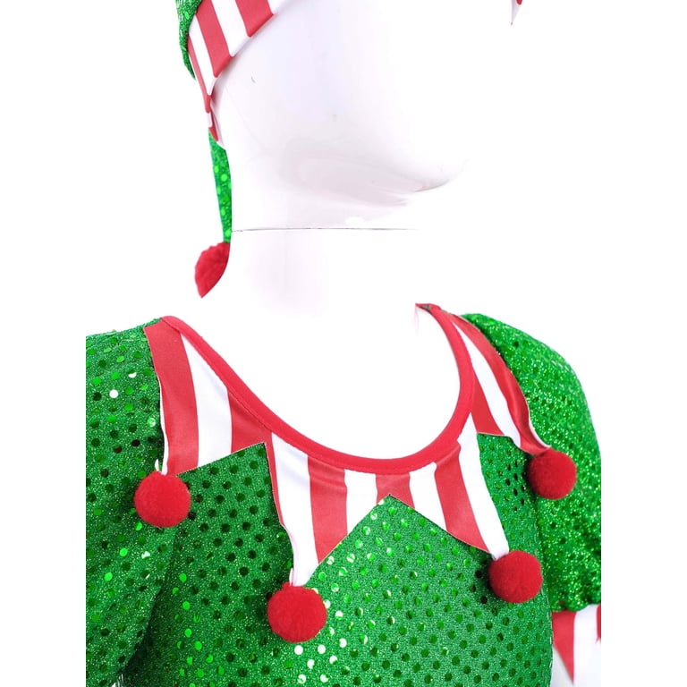 Kids Christmas Elf Costume - 4-Piece Velvet Dress Up Set For Girls