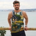 thumbnail image 6 of Fotbe Cozy Cottage Lakeside Sunset Pattern Men's Quick Dry Workout Tank Top Gym Muscle Tee Fitness Bodybuilding Sleeveless T Shirt Breathable Workout Shirt-4X-Large, 6 of 9