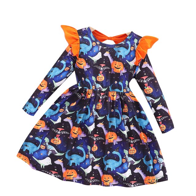 WEAIXIMIUNG Tankinis pour Filles 12-14 Ans Robe à Manches Longues Imprimé Citrouille Danse Fête Vêtements 6-7 Ans