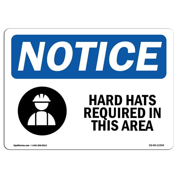 OSHA Notice Sign - Hard Hats Required In This Area Sign With Symbol | Decal | Protect Your Business, Construction Site |  Made in the USA