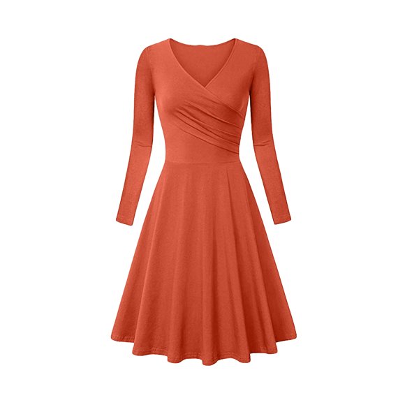DondPO Midi Dresses for Women Casual Dresses Women's Casual Dress Floral Print Outdoor Home Slim T Shirt Dress Tee Dress Swing Dress Plain Ruched Dress Long Sleeve Dress Womens Dresses Orange Dress S