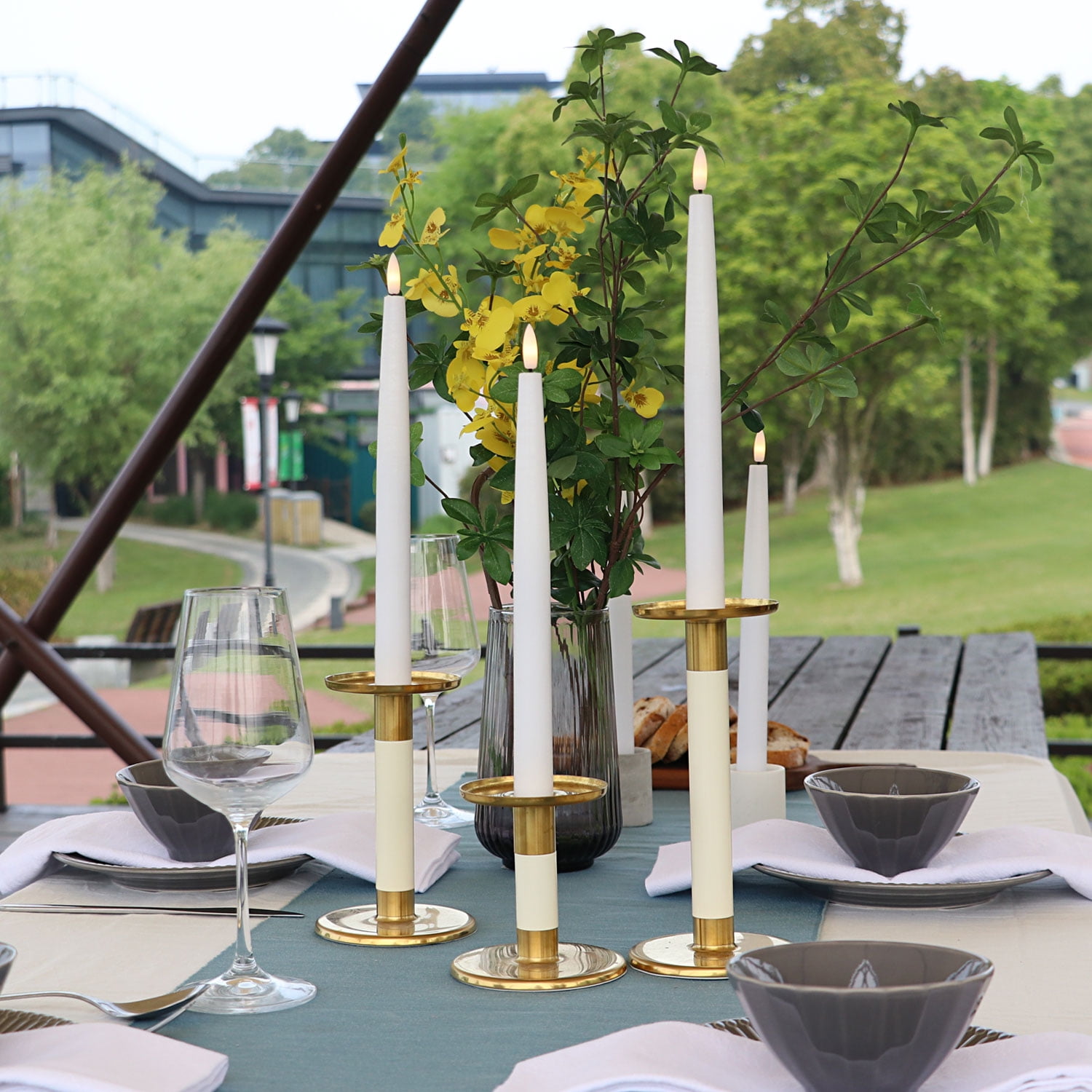 Rhytsing 11.4" Flameless Taper Candles with Timer Function, Battery Operated Dinner Tall Candlestick Rustic Wax, Warm White LED, 2 Remotes Included - Set of 6 (White)