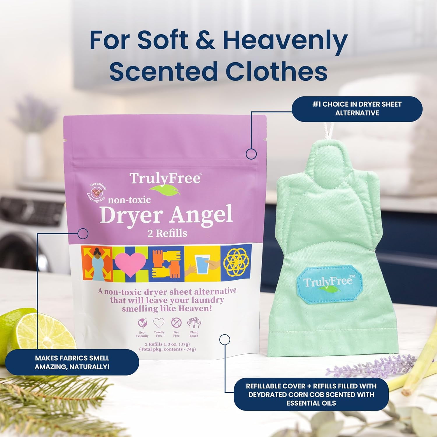 Truly Free Dryer Angel Natural Dryer Sheets Alternative Pack of 2