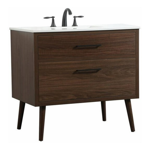 36 inch single bathroom vanity in walnut