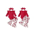 thumbnail image 3 of Loicainy Baby Toddler Girls Spring Outfit for Valentines Day, 3 6 12 18 Months Long Sleeve Embroidery Romper with Heart Print Flare Pants and Headband Clothes, 3 of 9