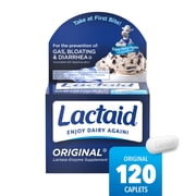 Lactaid Original Strength 9000 FCC Lactase Enzyme Caplets, Lactose Intolerance, 120 Count