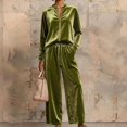 thumbnail image 3 of Textilo Womens Velour Set Long Sleeve Zip Up Top Matching Wide Leg Drawstring Pants with Pockets High Waist Set Summer Travel Vacation Breathable Loose Walking Clothes,Green 2XL, 3 of 3