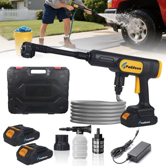 Paddsun Cordless Pressure Washer, 870PSI 21V Portable Pressure Washer 6-in-1 Nozzle Handheld Car Washer Power Cleaner for Car Patio Floor