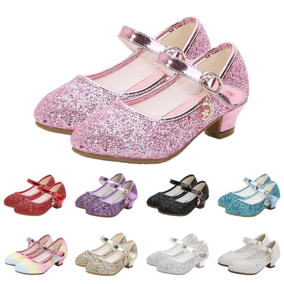Dpytoraw Girls Glitter Low Heel Mary Jane Shoes, Little/Big Kids Princess Dress Shoes for Weddings & Parties Sizes 11