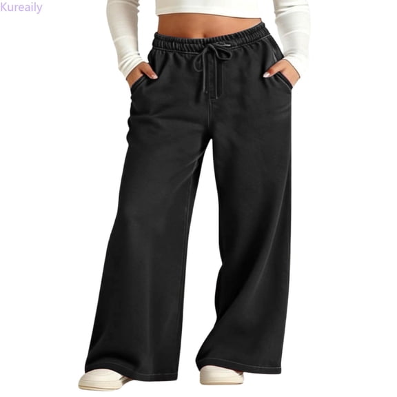 Kureaily High Waist Wide Leg Jeans For Girls Stretchy Drawstring Waistband Loose Straight Denim Pants With Pockets C omfortable Casual Trousers 4-5