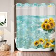 thumbnail image 6 of No Hook Shower Curtain with Built-in Rings - Country Summer Washable Waterproof Fabric Bathroom Curtains for Hotel,Rentals, 72 X 78 Inch Long , Watercolor Lake Lemon Sunflower Gold Blue, 6 of 8