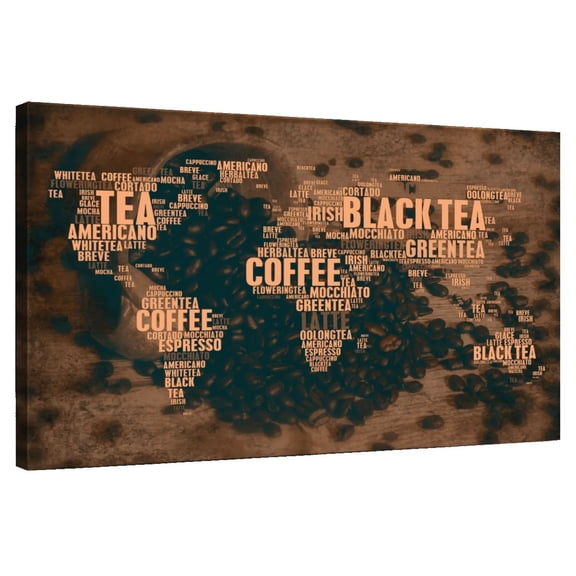 Elephant Stock Coffee World Map Wall Art - Horizontal Canvas Wall Art - Kitchen Wall Decor - Food And Drink Canvas - Teal And Brown Decor - 12" x 8"