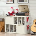 thumbnail image 4 of LELELINKY Large Record Player Stand with Storage for 450 LPs, Vinyl Record Storage Cabinet, Wood Fluted Media Cabinet in Antique White, 4 of 10