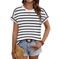 thumbnail image 2 of Women's Short Sleeve Shirts Outfits Stripe Dressy Clothes Tops for Casual Summer Black & White XL, 2 of 8