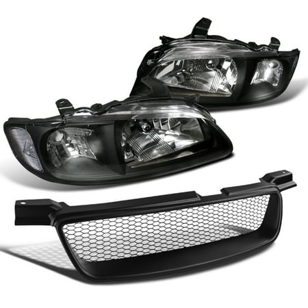 06 Nissan Sentra Billet Grille Spec-D Tuning For 2000-2003 Nissan Sentra Jdm Black Clear Headlights + Mesh Bumper Hood Grille 2000 2001 2002 2003 ()