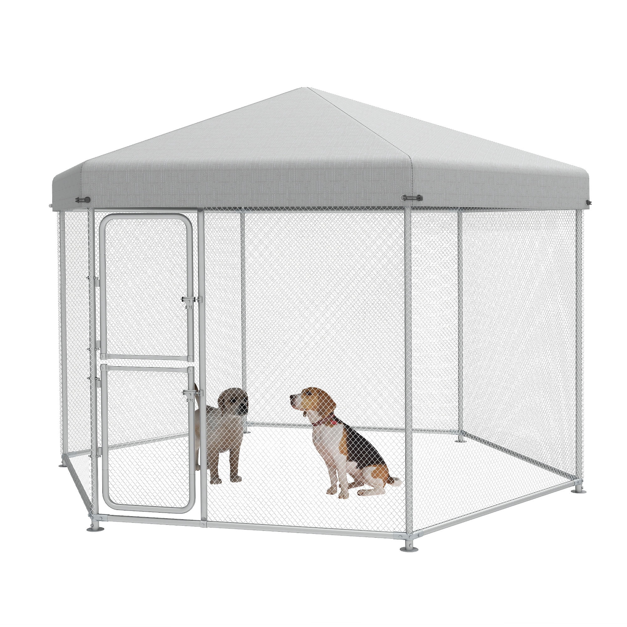 ModFusion 9.8×8.2 ft Large Outdoor Dog Kennel, Heavy Duty Galvanized Steel with Waterproof Cover, Sliver