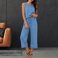 thumbnail image 5 of Mifsaly Two Piece Vacation Sets for Women Tank Top and Wide Leg Capri Pants with Pockets Contrast Seam Summer Casual Matching Outfits Sky Blue,S, 5 of 9