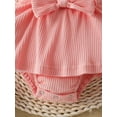 thumbnail image 6 of Elippeo Baby Girl Summer 2Pcs Outfit 3 6 12 18 Months Solid Ribbed Ruffled Sleeveless Bow Romper Dress with Headband, 6 of 9