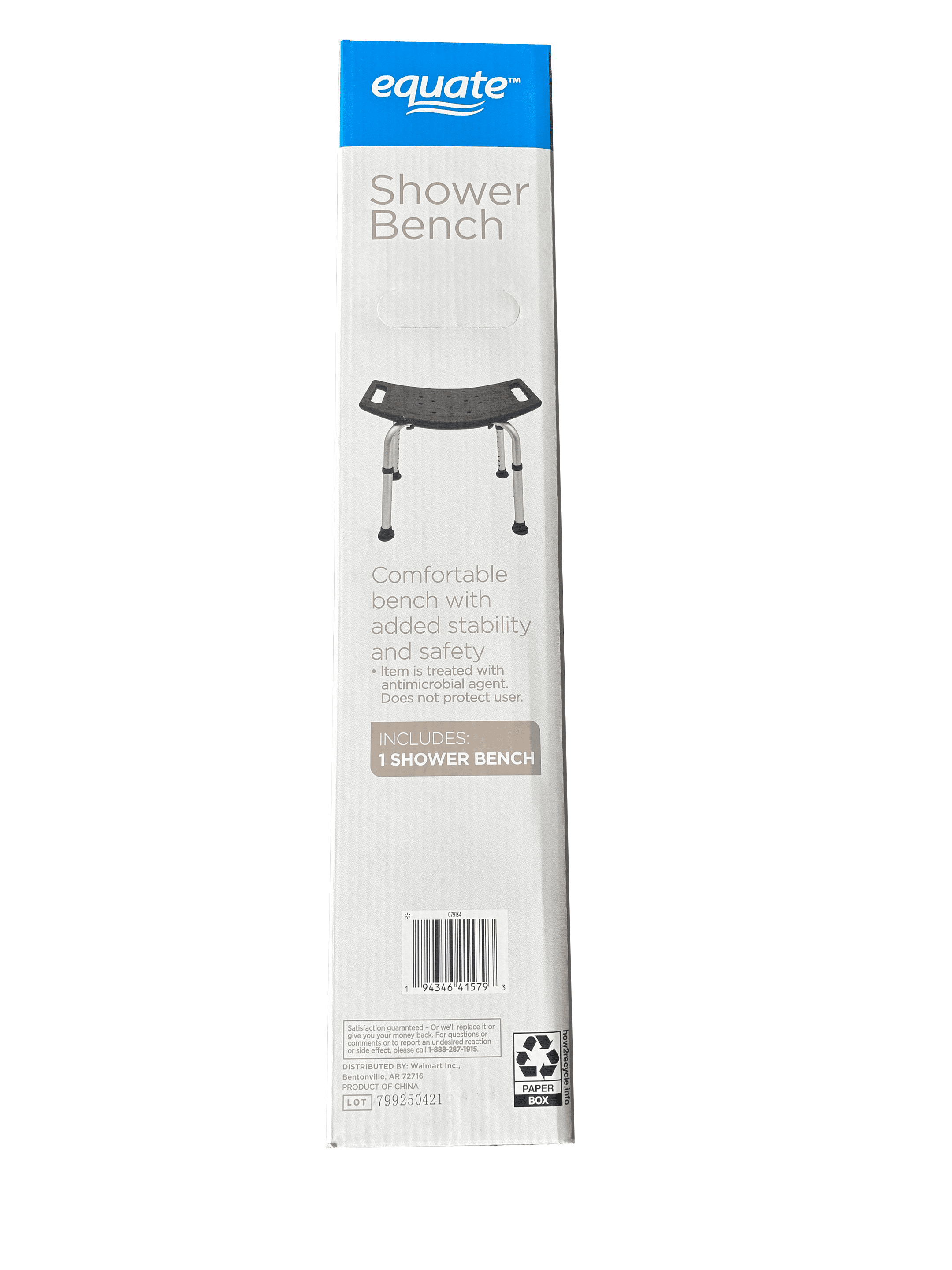 Equate Shower Bench and Bath Stool, 350lbs Capacity, Black