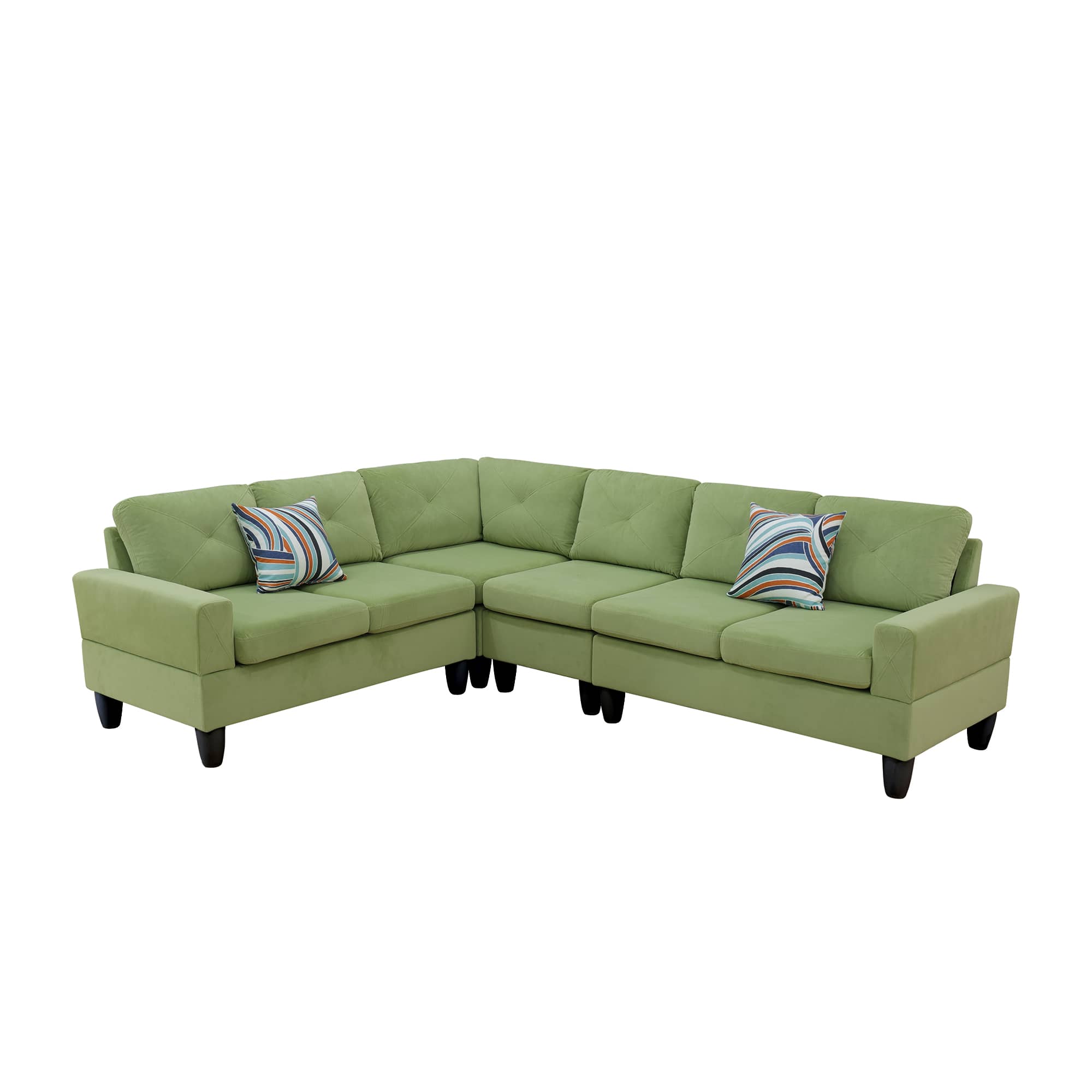 MAYEERTY L-Shaped Sectional Sofa Flannel Sofa Set for Living Room, Green