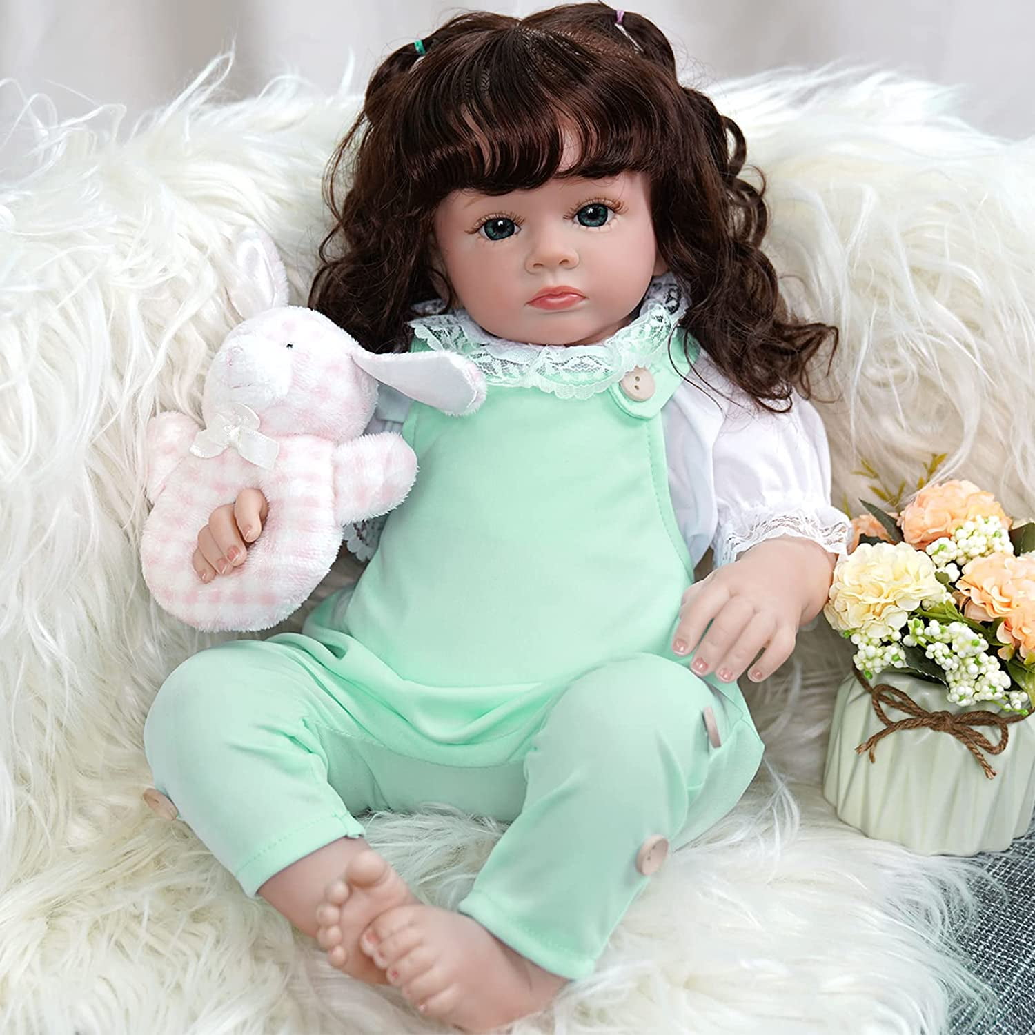 Buy JIZHI Reborn Baby Dolls Realistic Newborn Baby Dolls Girl Blue Eyes Brown Hair Real Life