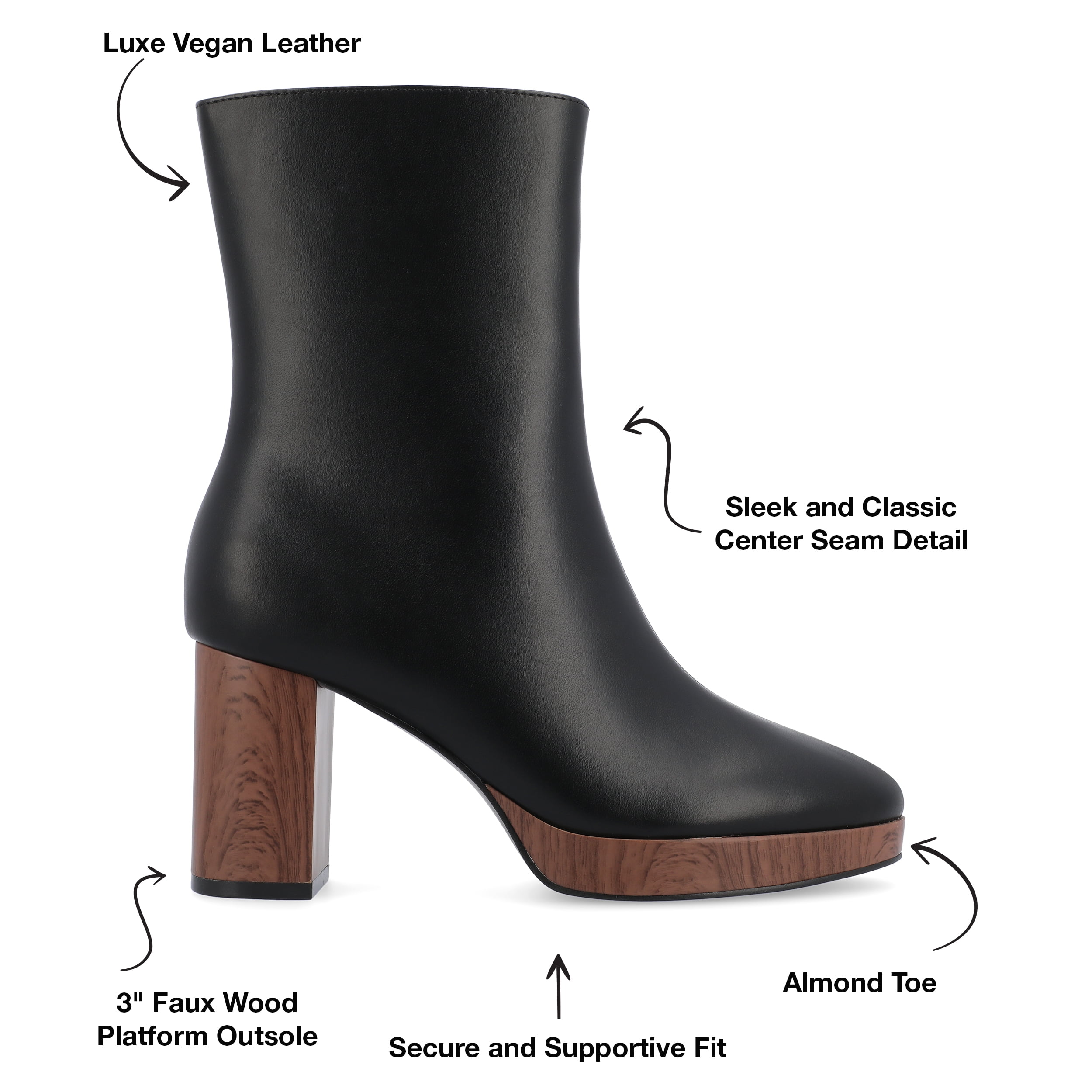 Journee Womens Romer Platform Almond Toe Booties, Widths Available