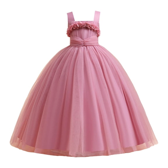 SJLDQY Flower Girls Maxi Dress Sleeveless Tulle Princess Dress Bridesmaid Wedding Pageant Party Formal Gowns