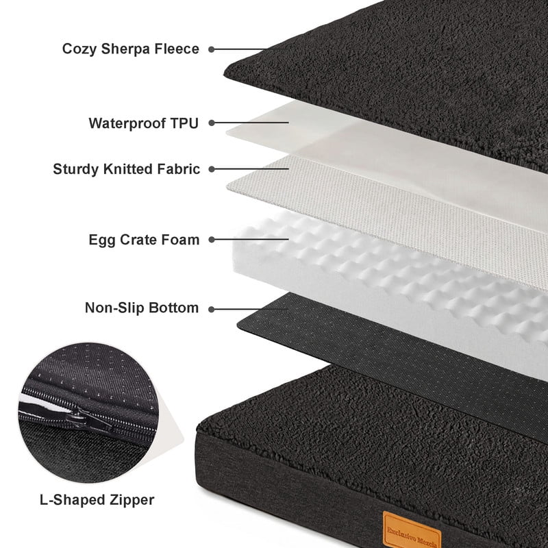 Exclusivo Mezcla Medium Dog Bed with Removable and Washable Cover, Orthopedic Pet Bed for Crates, Non-Slip Bottom and Waterproof Liner, 36"×24", Black