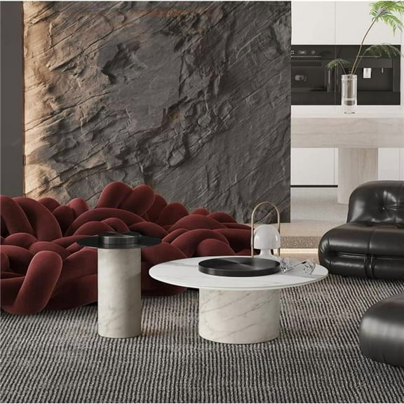 Whiteline Modern Living Aviana Coffee Table, Stainless-Steel Top, Wood With Marble Paper Base