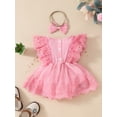 thumbnail image 3 of Bagilaanoe Newborn Baby Girl Summer Rompers Dress Flower Fly Sleeve Bodysuits + Headband 3M 6M 9M 12M 18M Infant Lace Patchwork A-line Dresses, 3 of 8