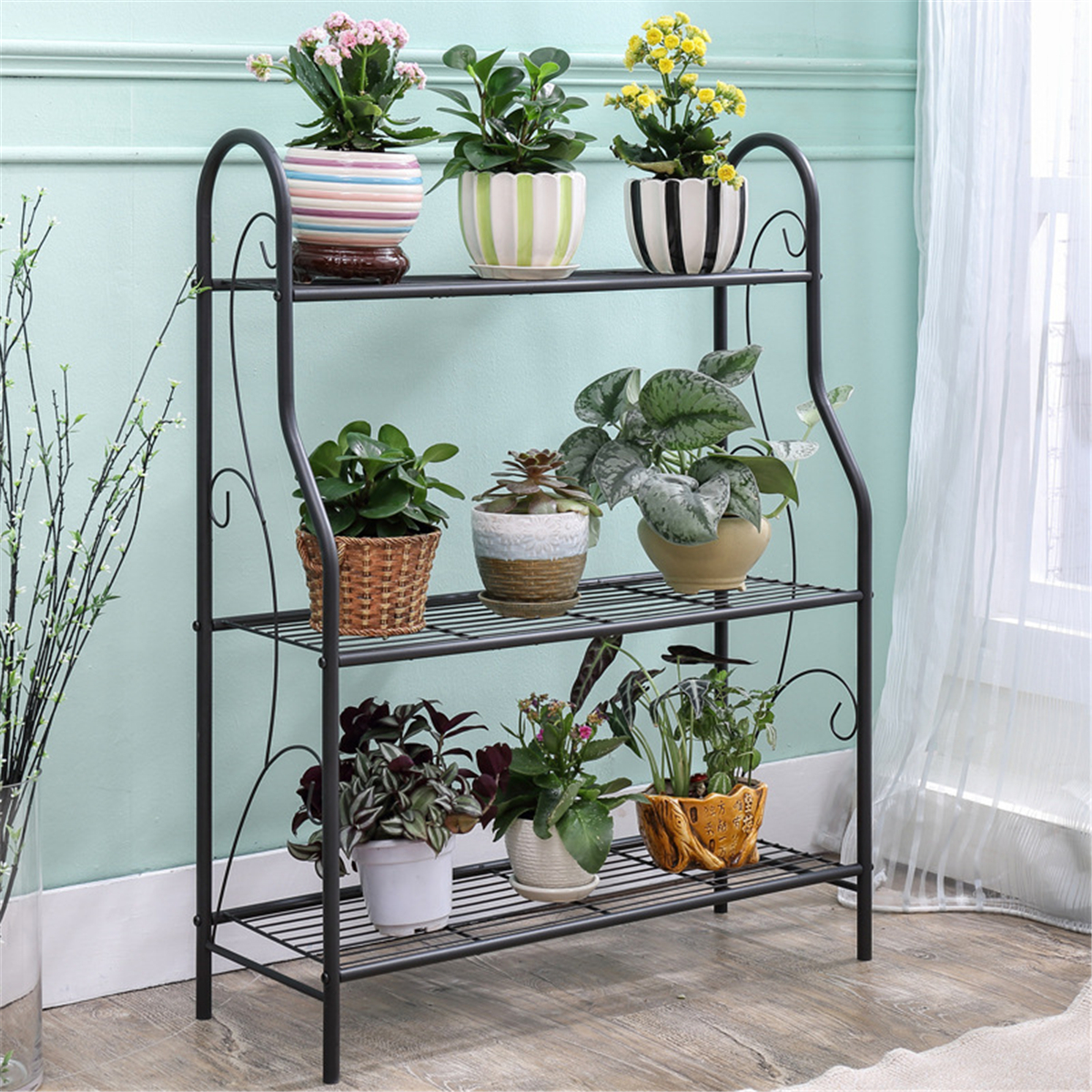 Multiple Flower Pot Holder Shelves Dark grey Planter Shelf Display Rack Storage Organizer for Balcony Garden Indoor Outdoor Corner ZZBIQS Metal 8 Tier Plant Stand Holder