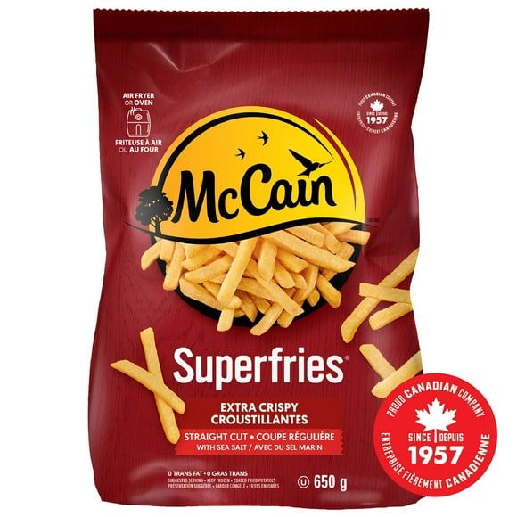 McCain® Superfries® Extra Crispy Straight Cut Fries, Made in Canada from domestic and imported ingredients, 650g